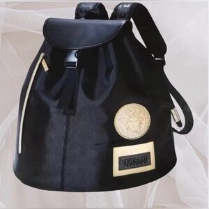Versace Palazzo Black and Gold Medusa Backpack + COA